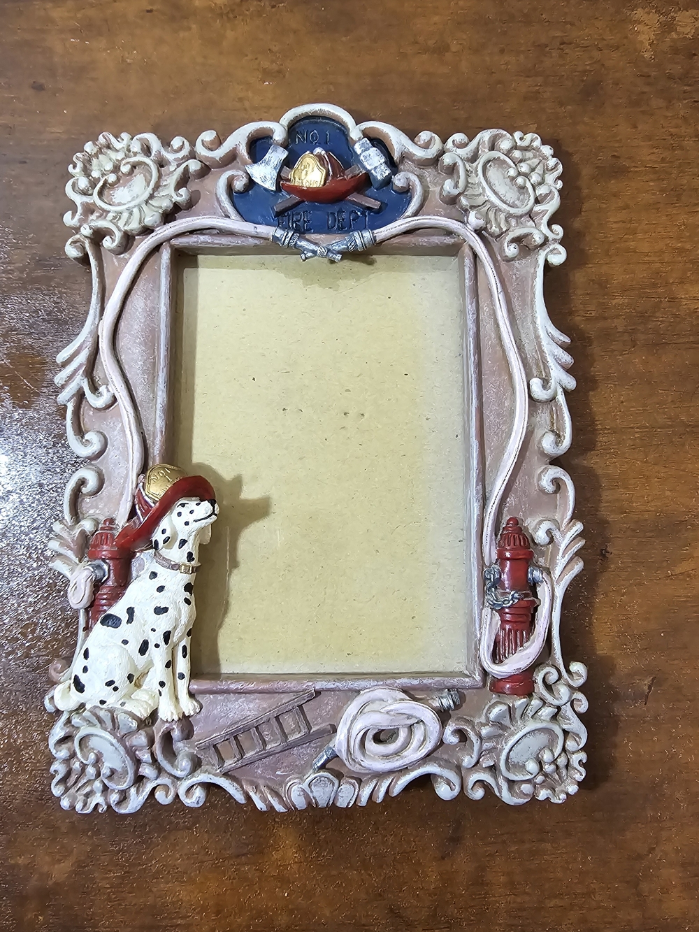 Vintage Firefighter Dalmatian Picture Frame No. 1 Fire Dept Firehouse Decor 4×6